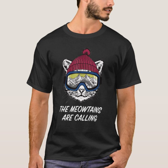 Camiseta Cool Snowboard Ski Lover Mountain Skier Funny Cat  (Frente)