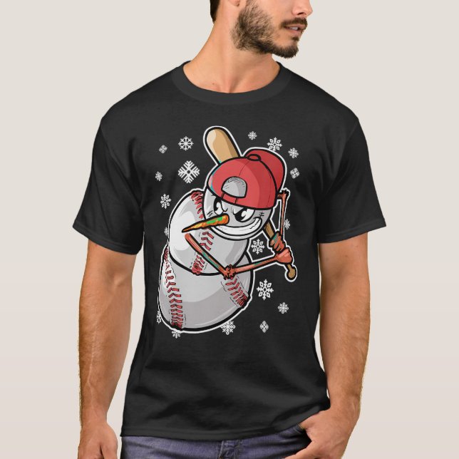 Camiseta Cool Snowman Baseball Player Baseball Bat Christma (Frente)