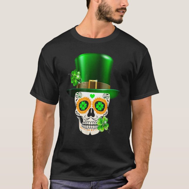 Camiseta Cool Sugar Skull St Patrick's Day Shamrock Irish L (Frente)