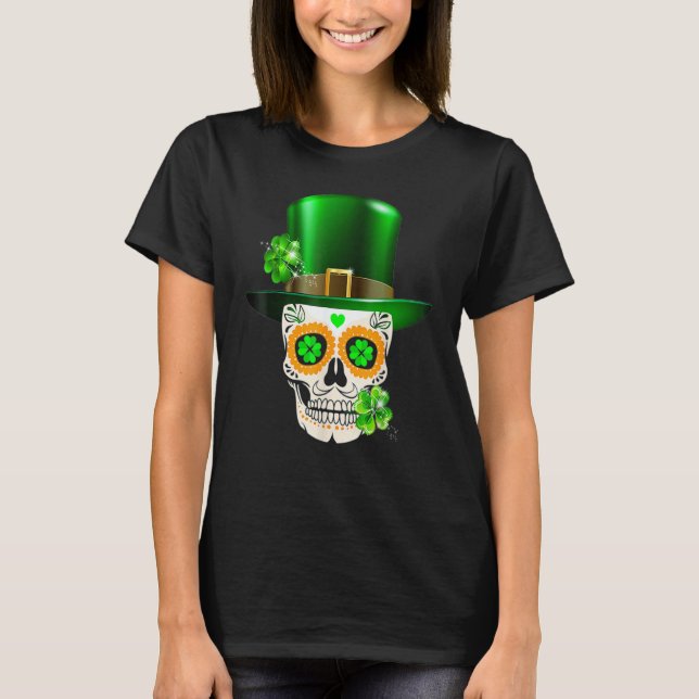 Camiseta Cool Sugar Skull St Patrick's Day Shamrock Irish L (Frente)