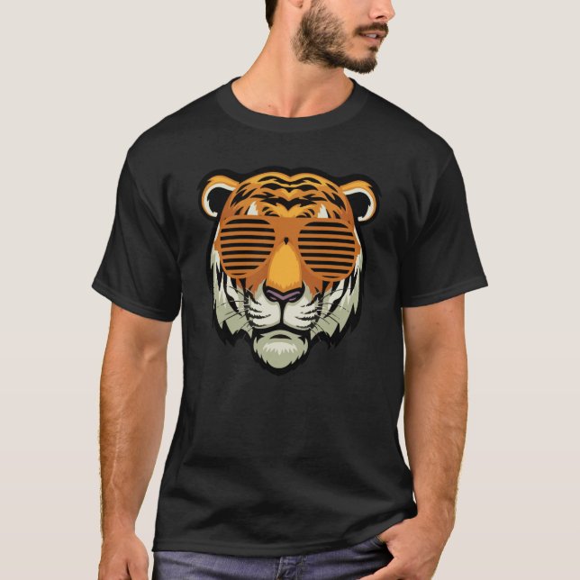 Camiseta Cool Sunglasses Bengal Tiger Black and Orange (Frente)