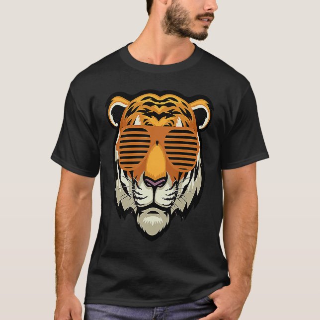 Camiseta Cool Sunglasses Bengal Tiger Black and Orange (Frente)