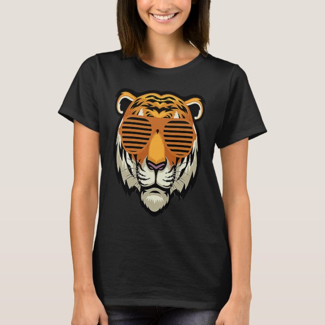 Camiseta Cool Sunglasses Bengal Tiger Black and Orange (Frente)