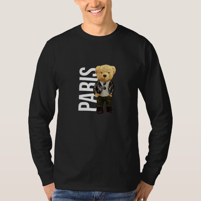 Camiseta Cool Teddy Bear Boy Paris Style Illustration Graph (Frente)