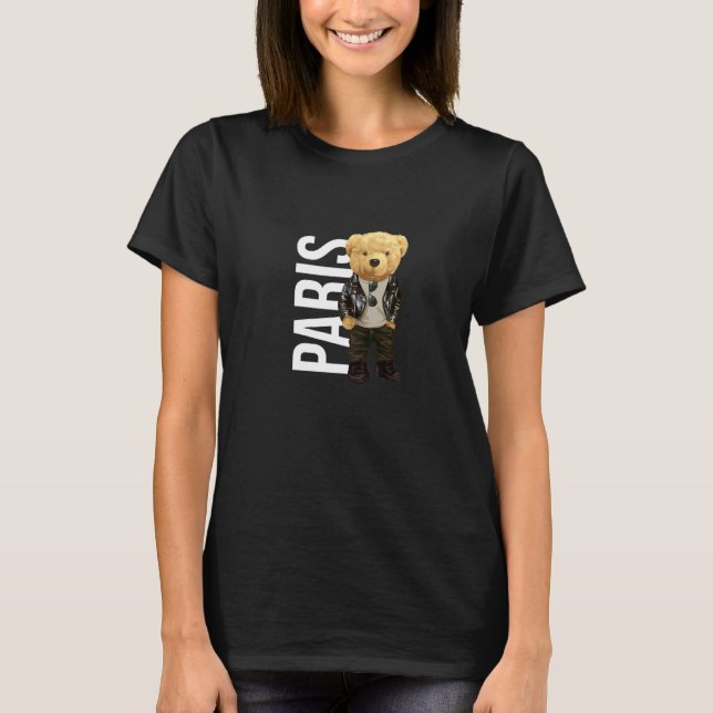 Camiseta Cool Teddy Bear Boy Paris Style Illustration Graph (Frente)