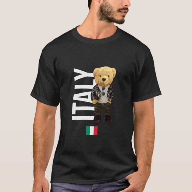 Camiseta Cool Teddy Bear in Italy Style Illustration Graphi (Frente)