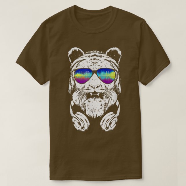 Camiseta Cool Tiger With Music Sunglasses And Cap 321 (Frente do Design)
