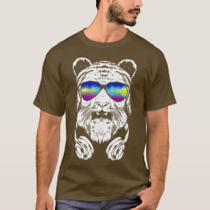 Camiseta Cool Tiger With Music Sunglasses And Cap 321