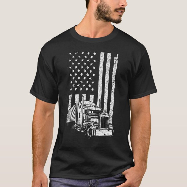 Camiseta Cool Trucker For Men Dad Semi Truck Driver US Flag (Frente)