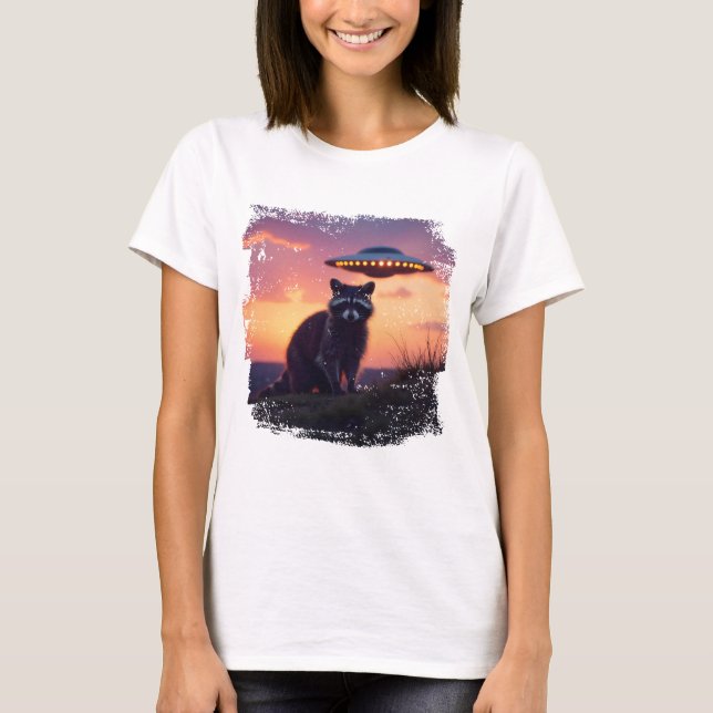 Camiseta Cooles Waschbär-UFO-Design (Frente)