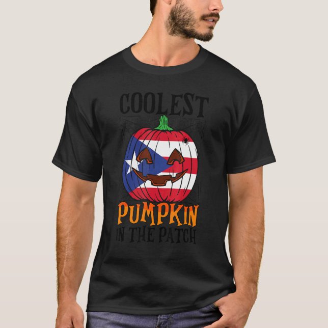 Camiseta Coolest Pumpkin In The Patch Boricua Flag Jack Ou2 (Frente)