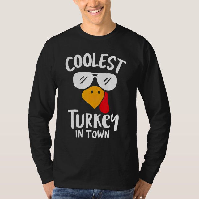 Camiseta Coolest Turkey in Town Boys Thanksgiving Funny Aut (Frente)