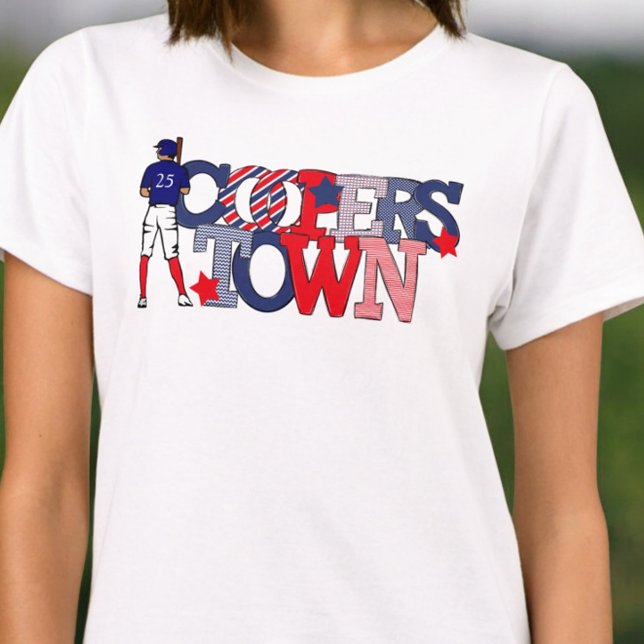 Camiseta Cooperstown Patriotic Letters Beisebol Year (Criador carregado)