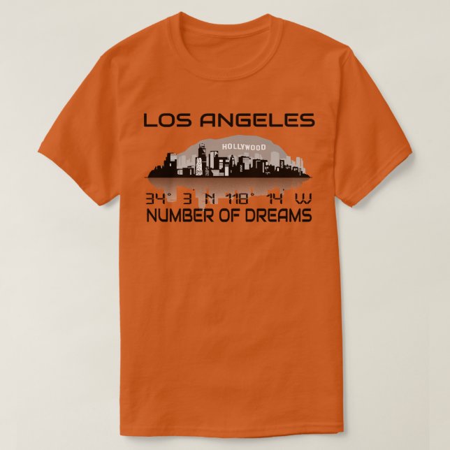 Camiseta Coordenadas do GPS Los Angeles Skyline Dream City  (Frente do Design)