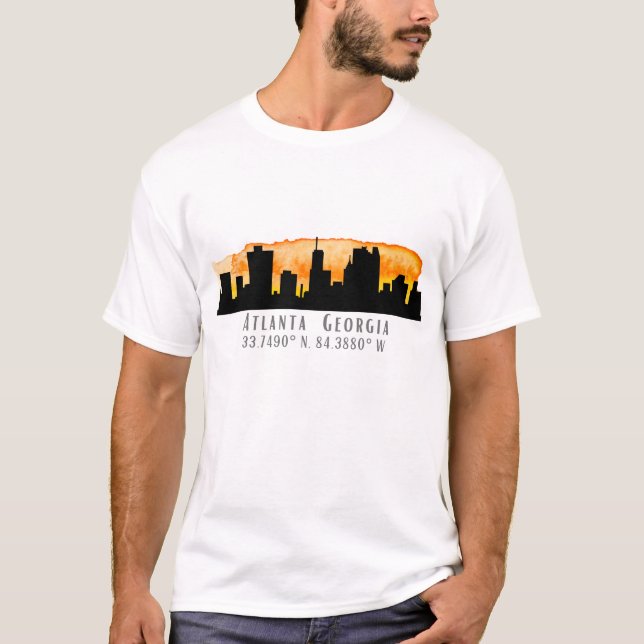 Camiseta Coordenadas do Mapa da Silhueta da Cidade de Atlan (Frente)