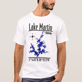 Camiseta Coordenadas do Mapa Náutico Azul do Lago Martin Al
