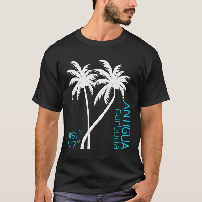 Camiseta Coordenadas Geográficas Antígua e Barbuda Souveni (Frente)