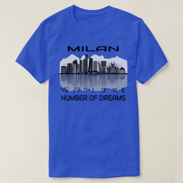 Camiseta Coordenadas GPS Cidade Milão Skyline Dream Cidade  (Frente do Design)