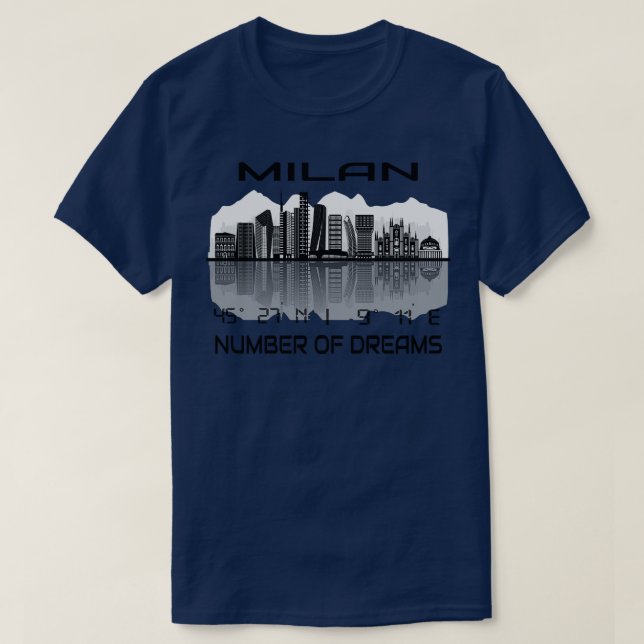 Camiseta Coordenadas GPS Cidade Milão Skyline Dream Cidade  (Frente do Design)