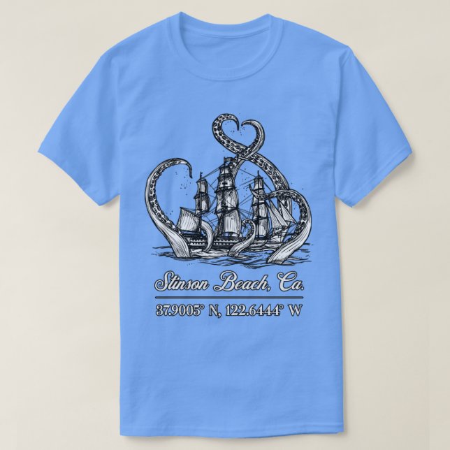 Camiseta Coordenadas náuticas da AC de Stinson Beach Boat O (Frente do Design)