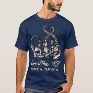 Camiseta Coordenadas Náuticas do Cabo de Maio do NJ Boat co