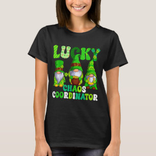 Camiseta Coordenador de caos sortudo trevo leopardo gnomos