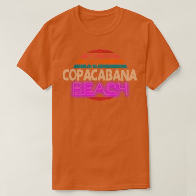 Camiseta Copacabana Beach neon vintage retro sunset palmtre (Frente do Design)