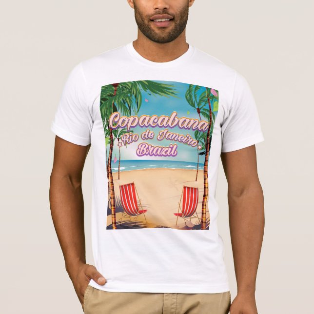 Camiseta Copacabana, poster de praia viagem do Rio de Janei (Frente)