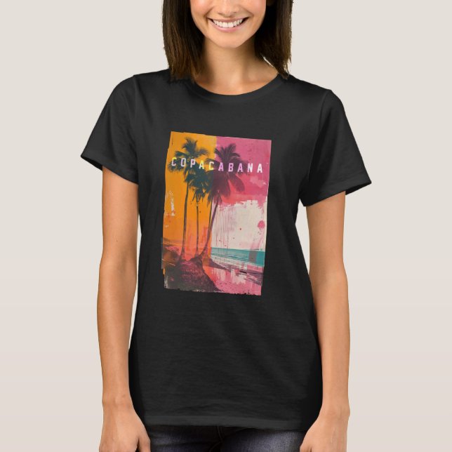 Camiseta Copacabana Rio de Janeiro Brasil Retro Beach Sunse (Frente)