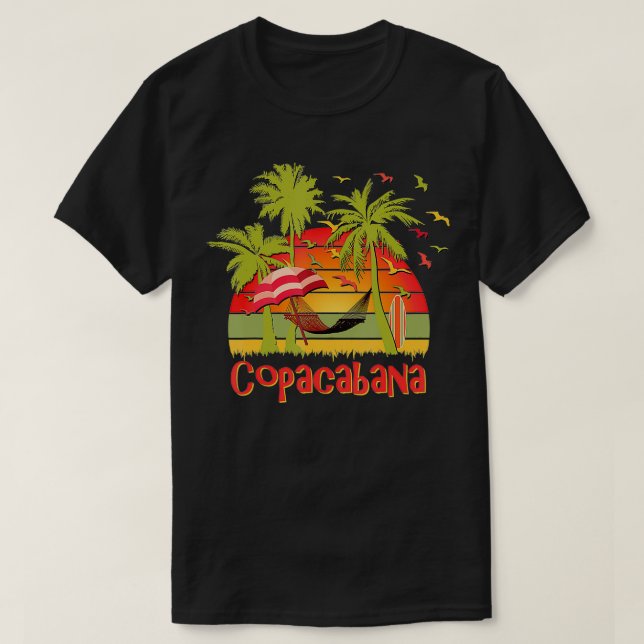 Camiseta Copacabana Tropical Beach Hammock Sunset (Frente do Design)