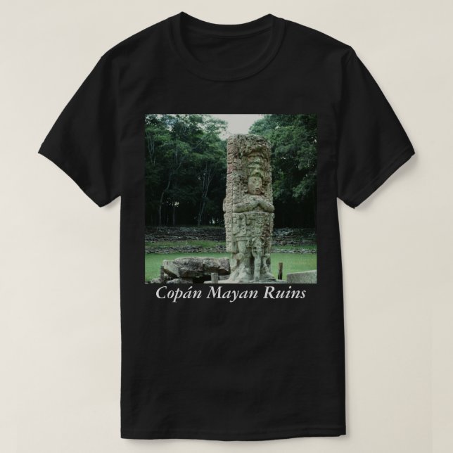 Camiseta Copan Mayan Ruins Honduras, 1200 BC, Foto Desenhad (Frente do Design)