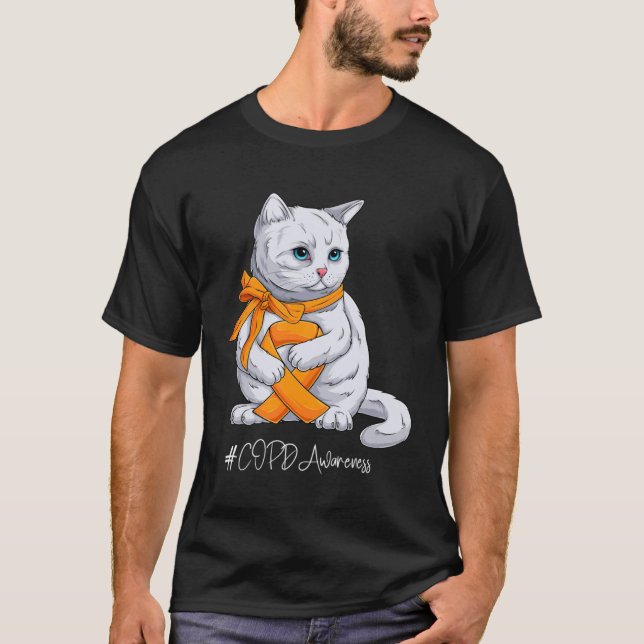 Camiseta COPD Awareness Month Orange Ribbon Cat (Frente)