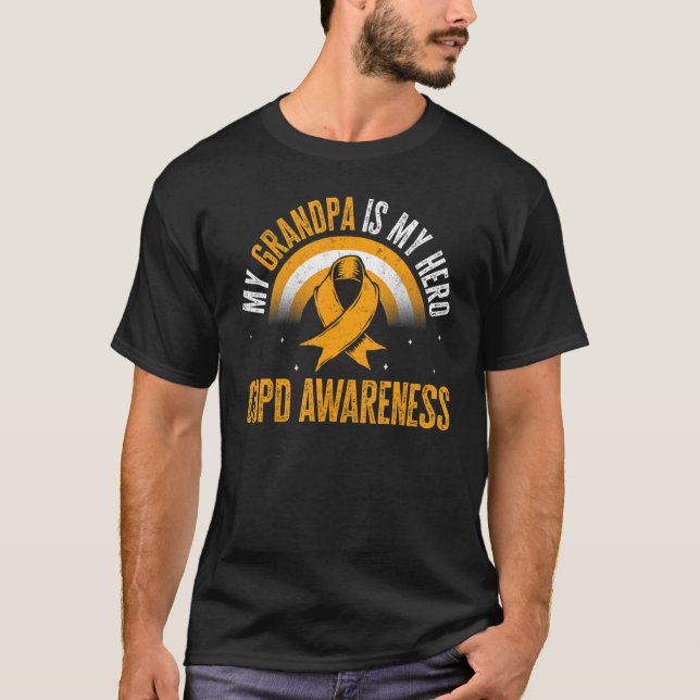 Camiseta COPD Awareness My Grandpa Is My Hero Ribbon Rainbo (Frente)