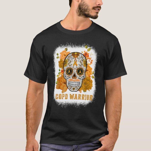 Camiseta COPD Awareness Sugar Flower Skull Orange Ribbon Bl (Frente)