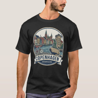 Camiseta Copenhague Icônica: Bicicleta, Canal e Marco Histó
