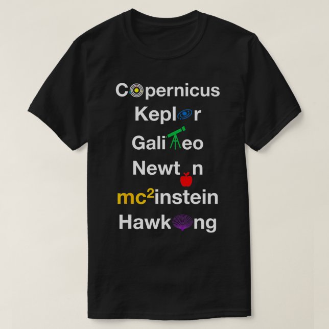 Camiseta Copernicus Galileu Kepler Newton Cientistas Espaci (Frente do Design)