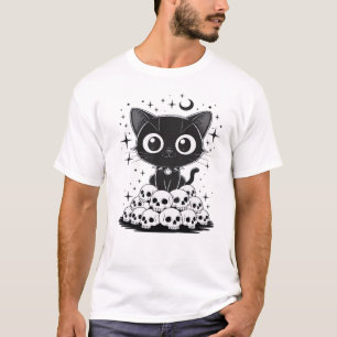 Camiseta Cópia de Caveiras de Gatos Fofo Sinistro Gato Góti