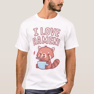 Camiseta Cópia de Panda Vermelha Cuta Eu Amo Ramen