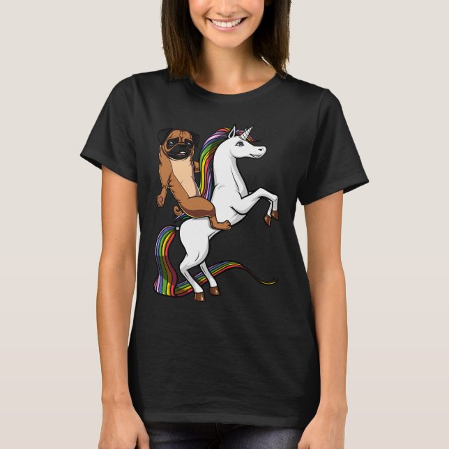 Camiseta Cópia do Pug Dog Andando no Unicorn Classic T-Shir (Frente)