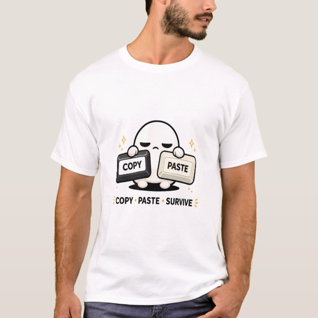 Camiseta Copiar Colar Sobreviver - Engraçado Tecnologia Cod (Frente)