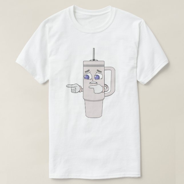 Camiseta Copo Agitado Preocupado Mascote Ansioso (Frente do Design)