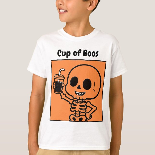 Camiseta Copo de Boos Bebe Esqueleto Fofo de Halloween (Frente)