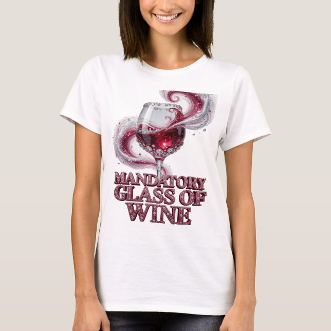 Camiseta Copo de Vinho Obrigatório Rosa com Design Personal (Frente)