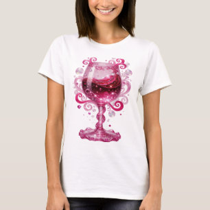 Camiseta Copo de vinho rosa prateado vibrante Impressão