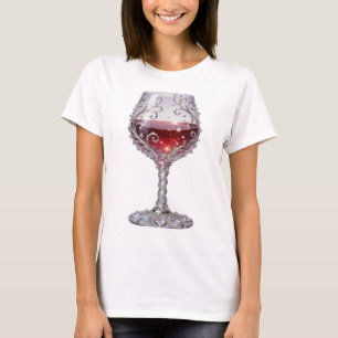 Camiseta Copo de vinho tinto prateado e elegante com arte d