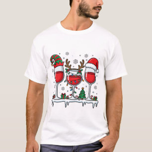 Camiseta Copos de Vinho Tinto de Natal Vetor de Férias