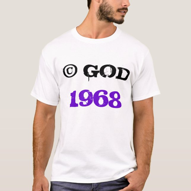 Camiseta "Copyright por Deus" ano de nascimento, (Frente)