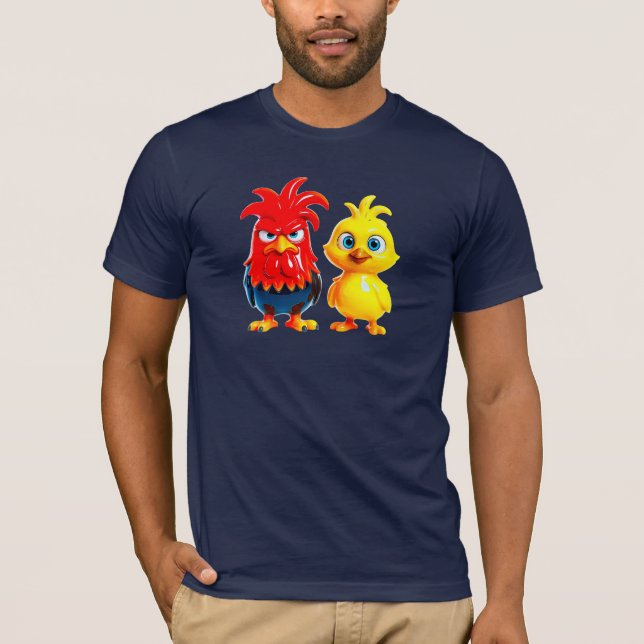 Camiseta Coq et poussin drôle en 3D effet porcelaine. (Frente)