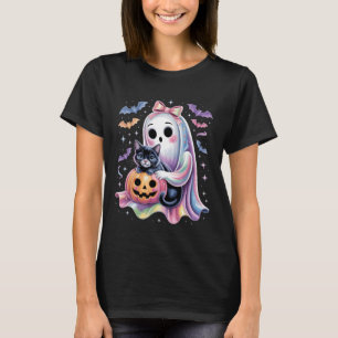 Camiseta Coquete Gato Fantasma Abóbora Gatos Pretos Fofos
