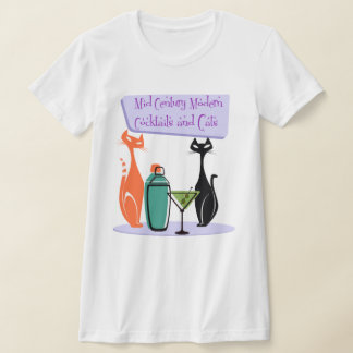 Camiseta Coquetéis e Gatos Modernos de Meados do Século